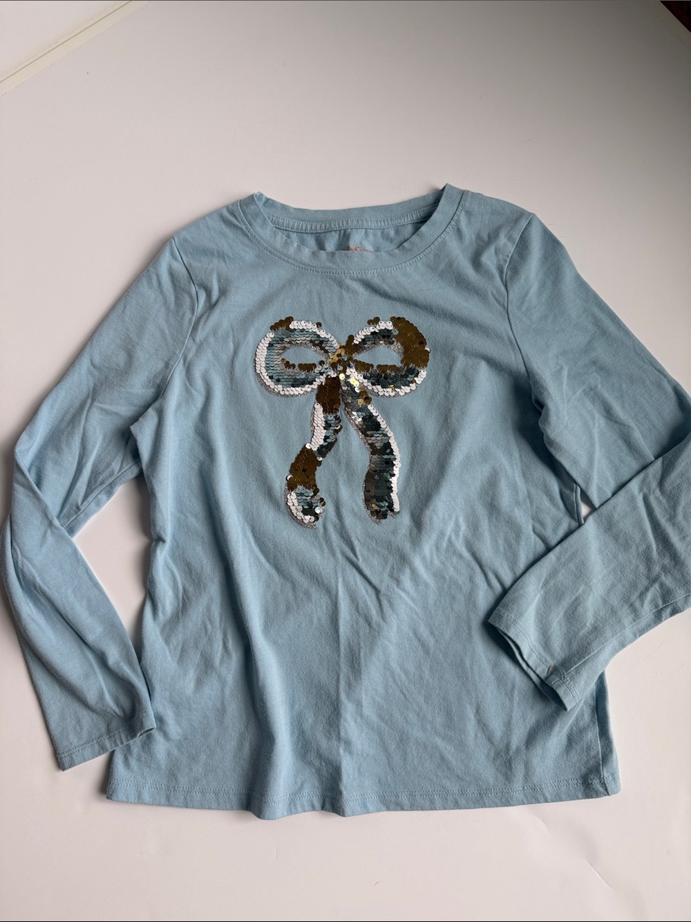 Cat & Jack Light Blue Long Sleeve Tee with Sequin Bow